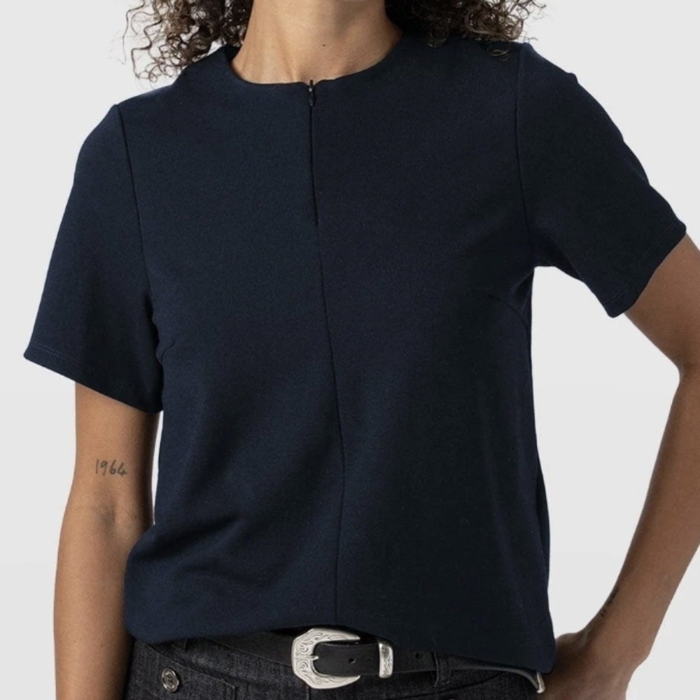 Saint + Sofia Keller Zip Up Tee-Navy - Picture 2 of 7